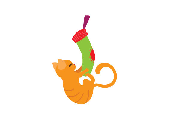 Cat Hanging on to a Christmas Stocking