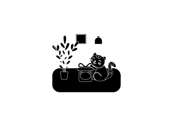 Cat Icon Cute Open Gifts Black Filled Review