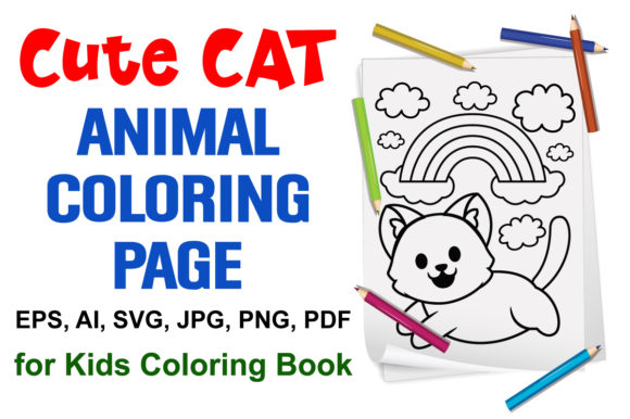 Cute Cat Coloring Page for Kids